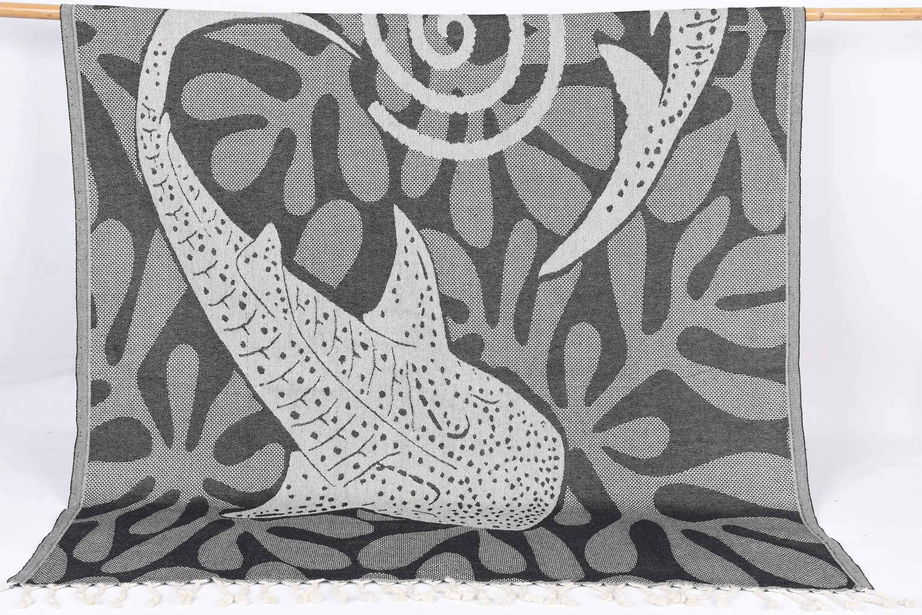 Black Whale Design Beach Towel Organic Cotton, 70x40 Inches - 1