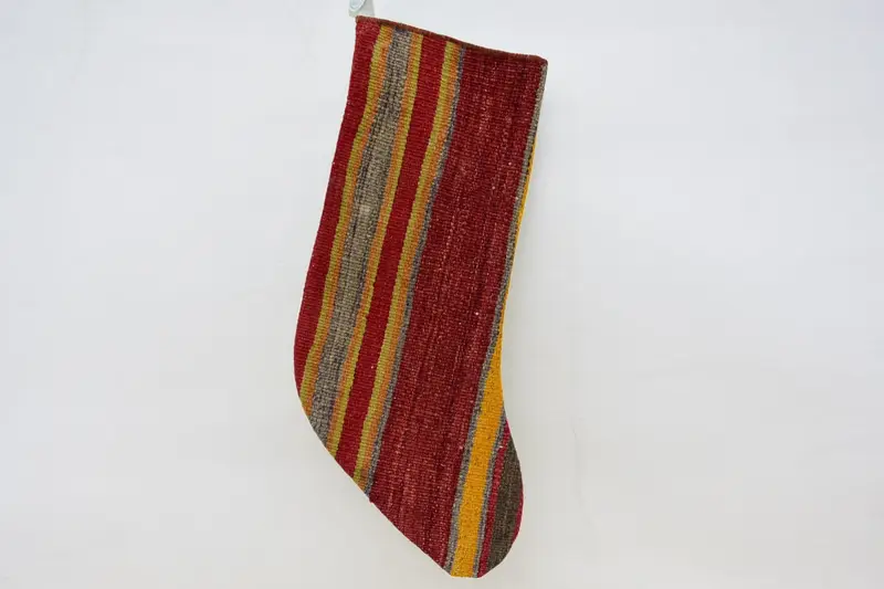 Kırmızı ve Turuncu Noel Süsleri Çorabı, 9 İnç Geniş Çorap
