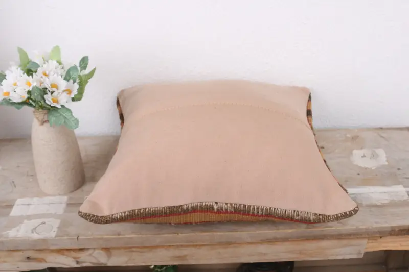 14x14 Brown Cushion Cover, Turkish Kilim Pillow, Kilim Pillow, Boho Pillow, Turkish Rugs Cushion, Crochet Pattern Cushion Cover, Pillow Sham - 7