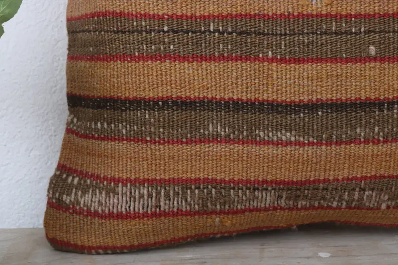 14x14 Brown Cushion Cover, Turkish Kilim Pillow, Kilim Pillow, Boho Pillow, Turkish Rugs Cushion, Crochet Pattern Cushion Cover, Pillow Sham - 3