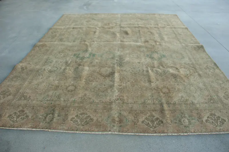 Vintage Türk Büyük Boy Halı 9.7x11.8 ft, Kahverengi Mavi Kareli Halı - 1