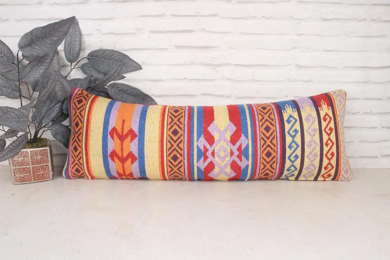 Cushion Cover, Kilim Pillow, Accent Throw Cushion Cover, Antique Pillows, Handmade Kilim Cushion, 12x36 Purple Cushion Cover - 1