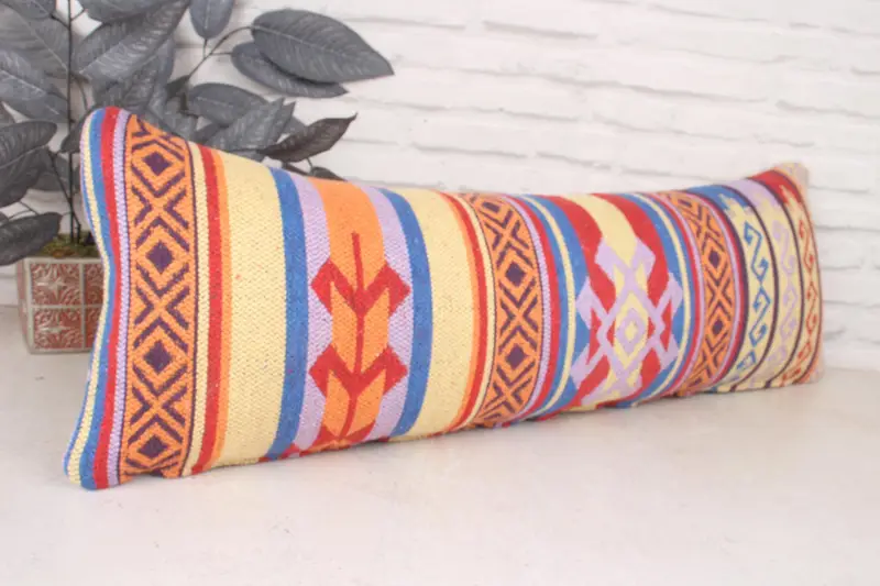 Cushion Cover, Kilim Pillow, Accent Throw Cushion Cover, Antique Pillows, Handmade Kilim Cushion, 12x36 Purple Cushion Cover - 3