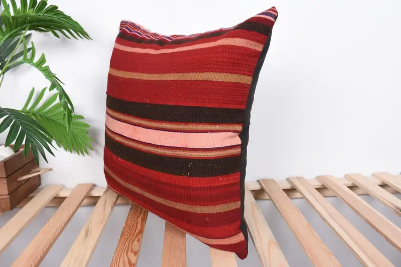 Turkish Kilim Pillow, Bench Pillow Sham, Pillow for Couch, Handmade Pillow Case, 20x20 Red Pillow Cover, Pillow Sham, Pillow for Sofa - 5
