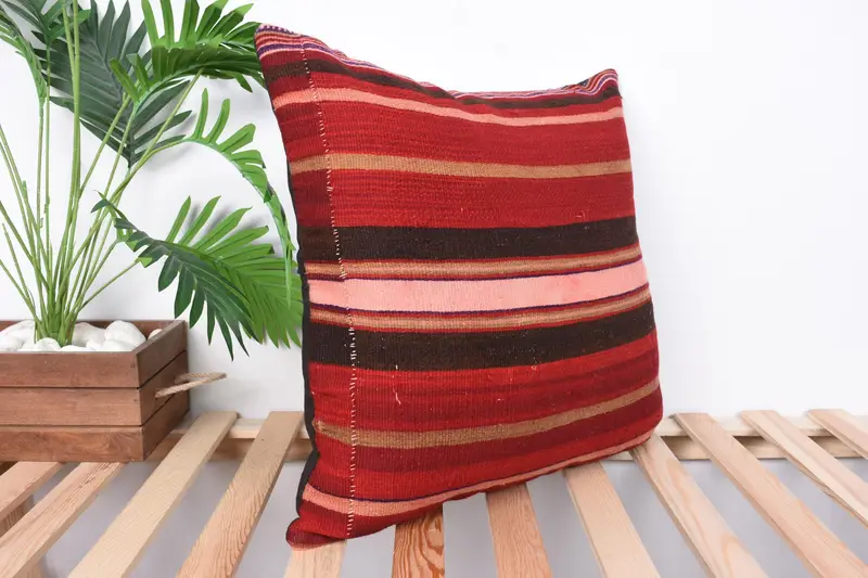 Turkish Kilim Pillow, Bench Pillow Sham, Pillow for Couch, Handmade Pillow Case, 20x20 Red Pillow Cover, Pillow Sham, Pillow for Sofa - 4