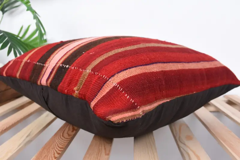 Turkish Kilim Pillow, Bench Pillow Sham, Pillow for Couch, Handmade Pillow Case, 20x20 Red Pillow Cover, Pillow Sham, Pillow for Sofa - 6