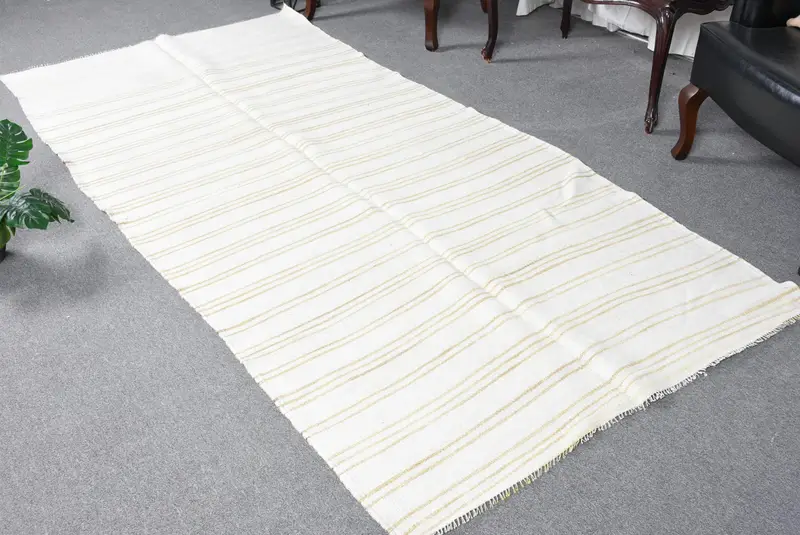 Alfombra turca de 4,2x9,1 pies, alfombra vintage de área, alfombra de lana de plantas y árboles de color amarillo blanco - 1