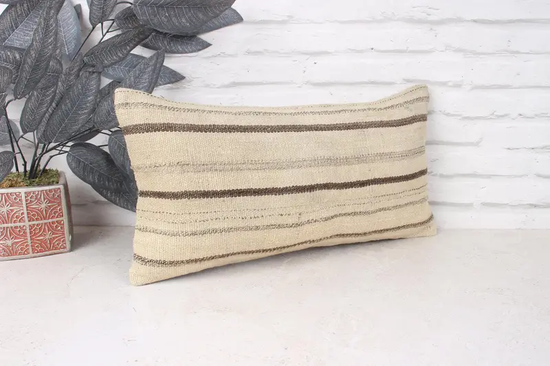 Cushion, Ethnical Kilim Rug Pillow, Hippie Throw Cushion Cover, Boho Pillow, Farmhouse Cushion, 10x20 Beige Cushion Cover, Kilim Cushion Sham - 3