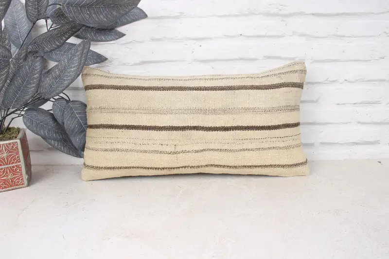 Cushion, Ethnical Kilim Rug Pillow, Hippie Throw Cushion Cover, Boho Pillow, Farmhouse Cushion, 10x20 Beige Cushion Cover, Kilim Cushion Sham - 1