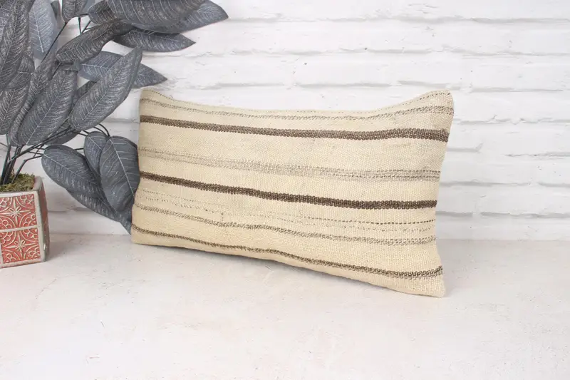 Cushion, Ethnical Kilim Rug Pillow, Hippie Throw Cushion Cover, Boho Pillow, Farmhouse Cushion, 10x20 Beige Cushion Cover, Kilim Cushion Sham - 4