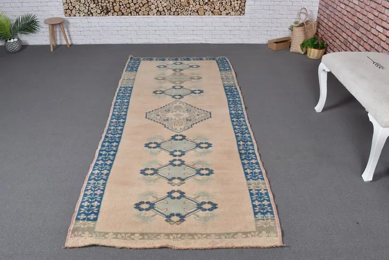 Pembe ve Mavi Halı, 3,4x7,8 ft Şık Modern Dekor