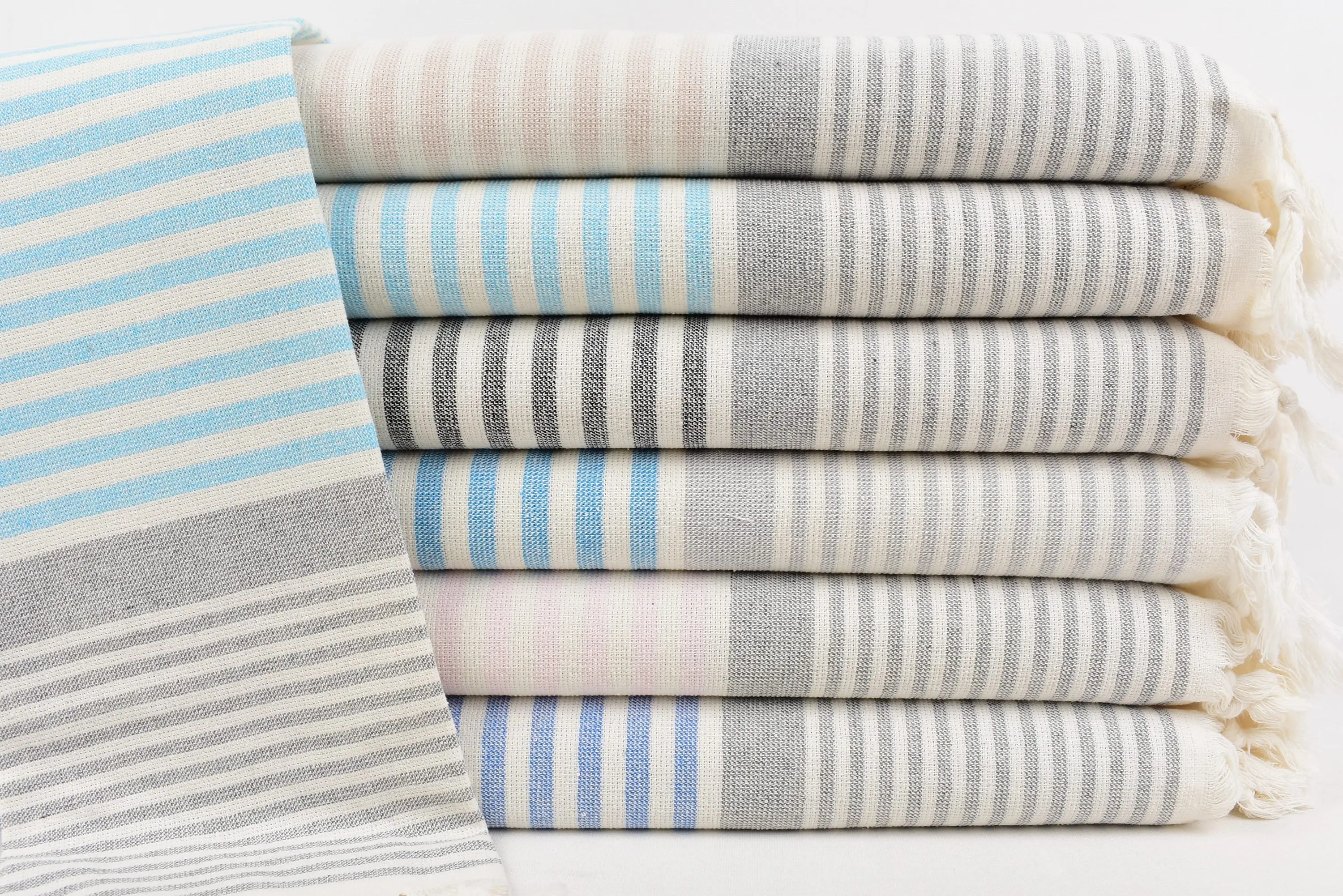 Monogram Hand Towel Turquoise Striped Terry, 36x18 Inches - 1