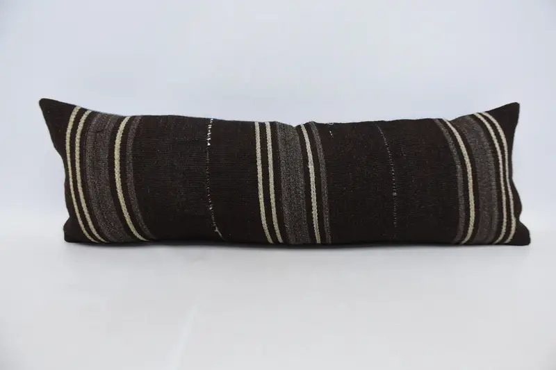 Throw Kilim Pillow, Vintage Pillow, 12x36 Brown Cushion, Personalized Gift Pillow Cushion, Pillow, Boho Pillow, Pastel Pillow Case, Muted Cushion - 1