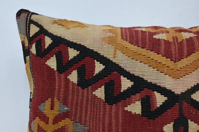 Cushion Case, Toss Cushion Case, Ethnical Kilim Rug Pillow, Boho Pillow, Kilim Pillow Cover, Sofa Pillow, 16x24 Red Cushion Cover, Ikat Cushion - 2