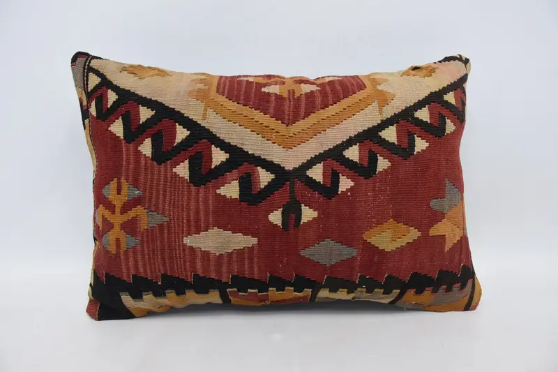 Cushion Case, Toss Cushion Case, Ethnical Kilim Rug Pillow, Boho Pillow, Kilim Pillow Cover, Sofa Pillow, 16x24 Red Cushion Cover, Ikat Cushion - 1