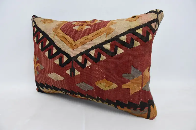 Cushion Case, Toss Cushion Case, Ethnical Kilim Rug Pillow, Boho Pillow, Kilim Pillow Cover, Sofa Pillow, 16x24 Red Cushion Cover, Ikat Cushion - 4