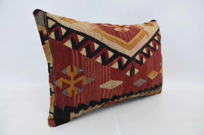 Cushion Case, Toss Cushion Case, Ethnical Kilim Rug Pillow, Boho Pillow, Kilim Pillow Cover, Sofa Pillow, 16x24 Red Cushion Cover, Ikat Cushion - 3