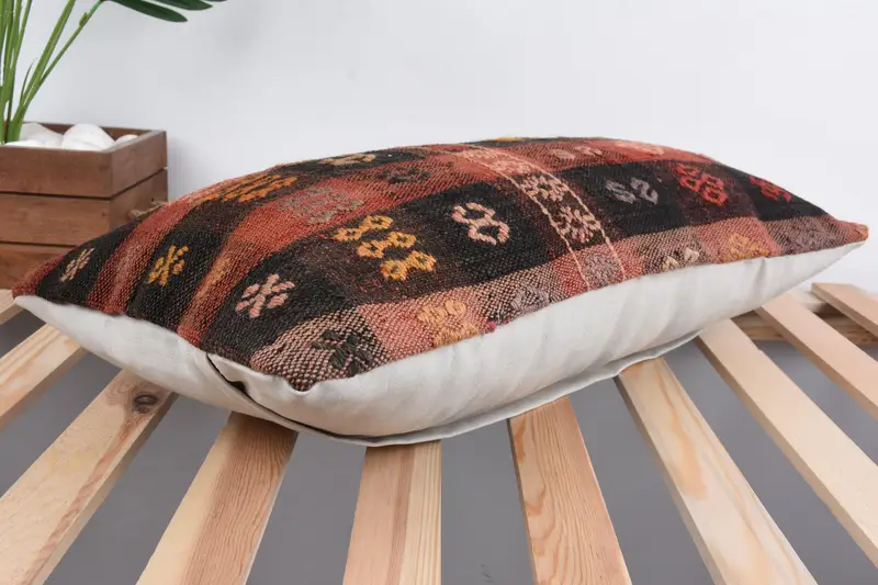 Handmade Kilim Cushion, Cushion Case, Vintage Pillow, Home Decor Pillow, Sofa Bolster Cushion Cover, 12x24 Red Cushion Cover, Turkish Bench Pillow - 6