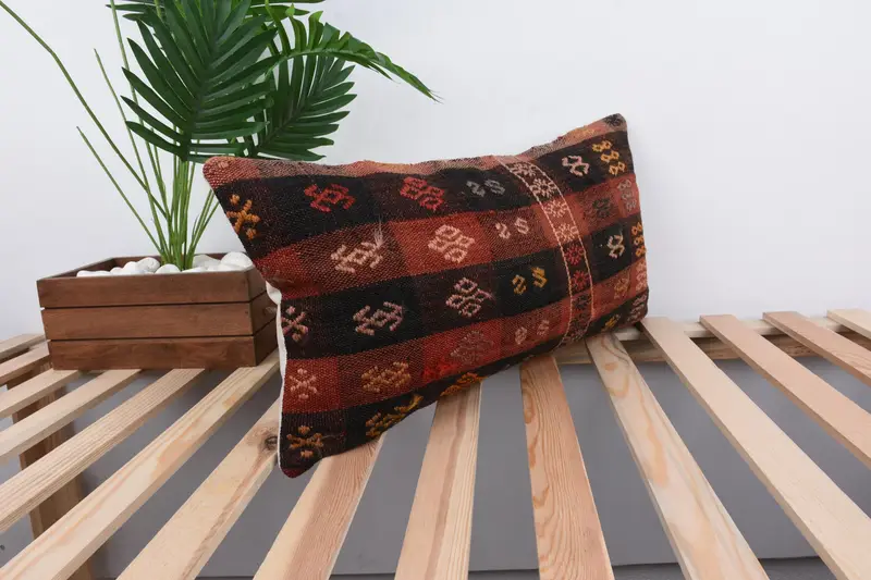 Handmade Kilim Cushion, Cushion Case, Vintage Pillow, Home Decor Pillow, Sofa Bolster Cushion Cover, 12x24 Red Cushion Cover, Turkish Bench Pillow - 4