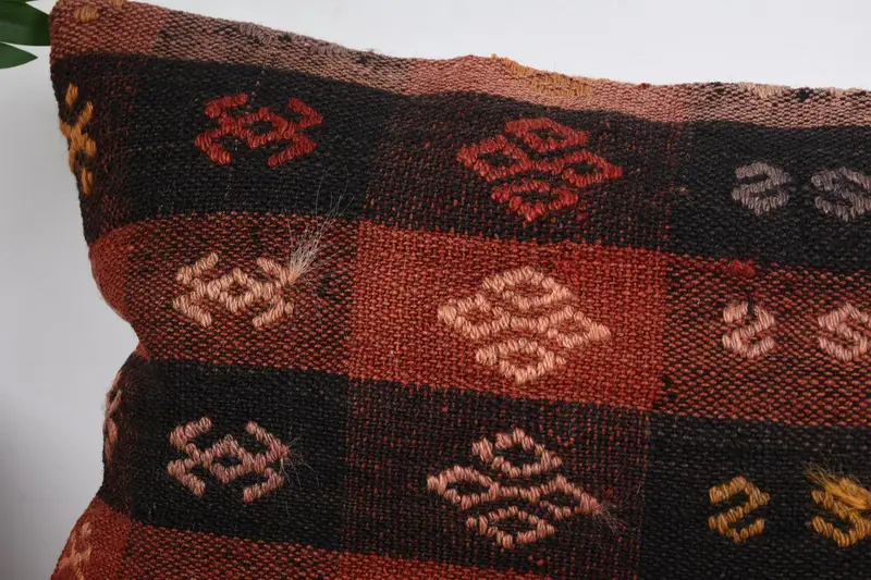 Handmade Kilim Cushion, Cushion Case, Vintage Pillow, Home Decor Pillow, Sofa Bolster Cushion Cover, 12x24 Red Cushion Cover, Turkish Bench Pillow - 2
