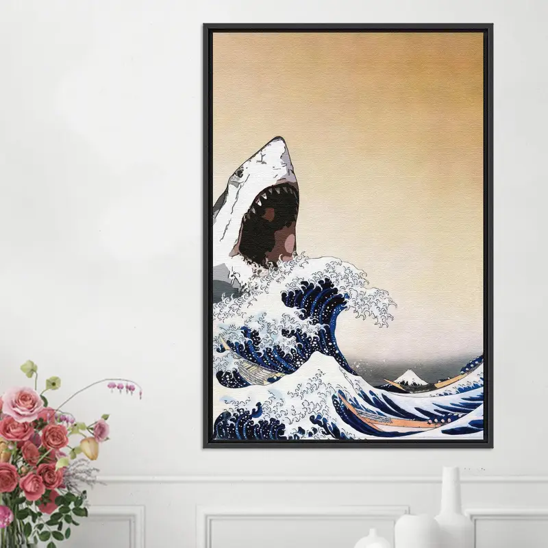 Abstrakte japanische Wellen-Leinwand: Minimalistisches gedrucktes Kunstpanel