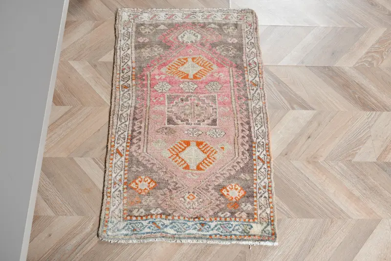 Alfombra marroquí rosa, 1,7x3 pies Elegante acento beige