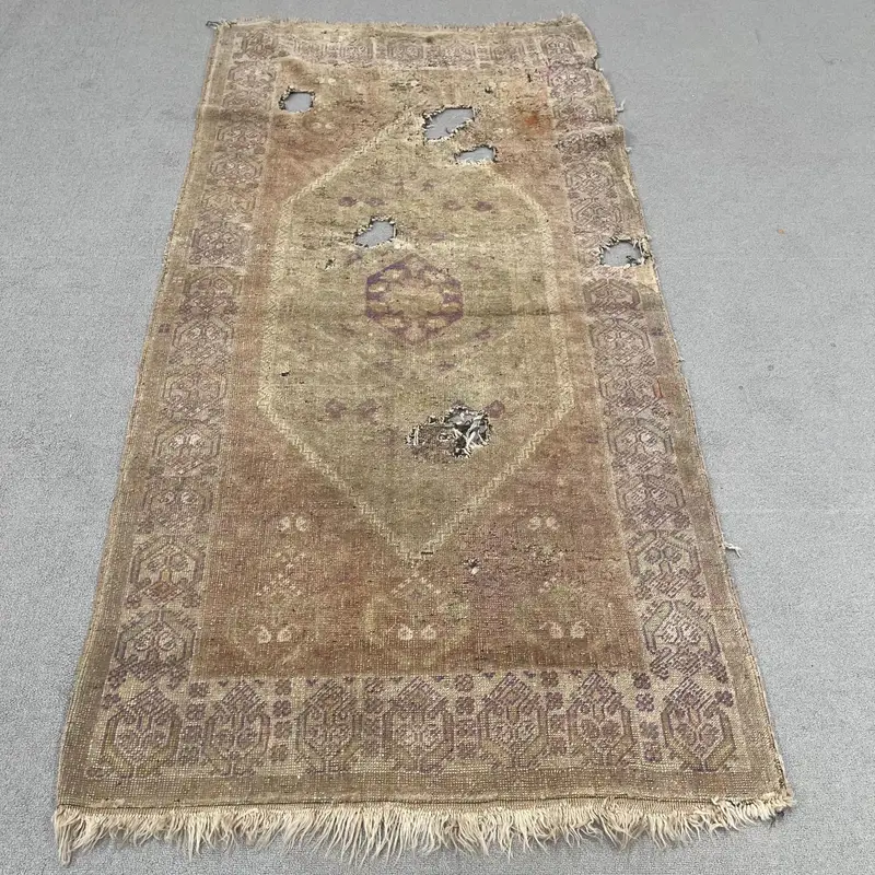 Zarif Yeşil ve Mor Halı, Fas Desenli 3,4x6,7 ft