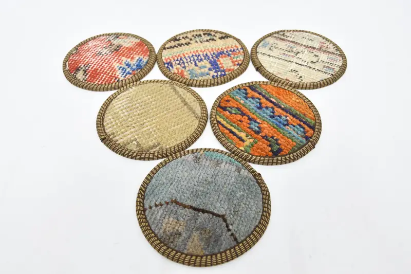 Elegantes posavasos Kilim de color naranja y bronce, decoración de mesa premium