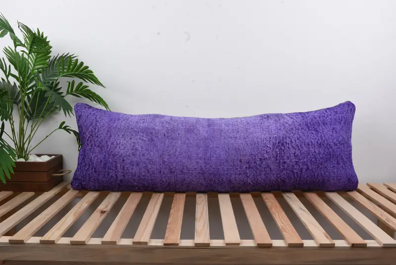Cushion, Bolster Throw Pillow Case, 16x48 Purple Cushion Cover, Pillow for Couch, Pattern Throw Pillow Cover, Vintage Kilim Pillow, Turkish Pillow - 1