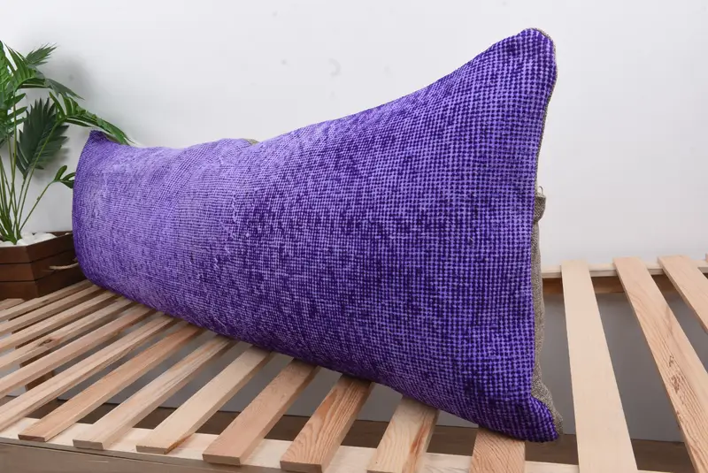 Cushion, Bolster Throw Pillow Case, 16x48 Purple Cushion Cover, Pillow for Couch, Pattern Throw Pillow Cover, Vintage Kilim Pillow, Turkish Pillow - 5