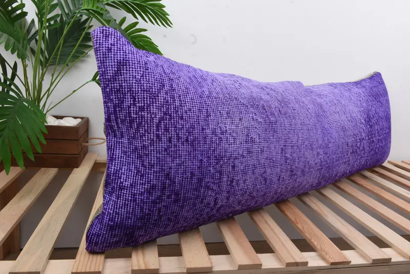 Cushion, Bolster Throw Pillow Case, 16x48 Purple Cushion Cover, Pillow for Couch, Pattern Throw Pillow Cover, Vintage Kilim Pillow, Turkish Pillow - 4