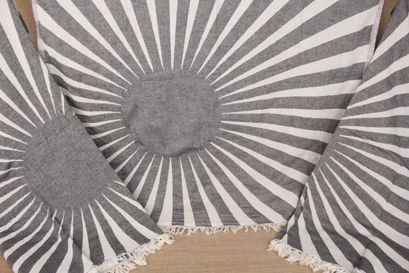 ビーチタオル トルコ綿 ブラックとベージュ サンデザイン、36x71インチ