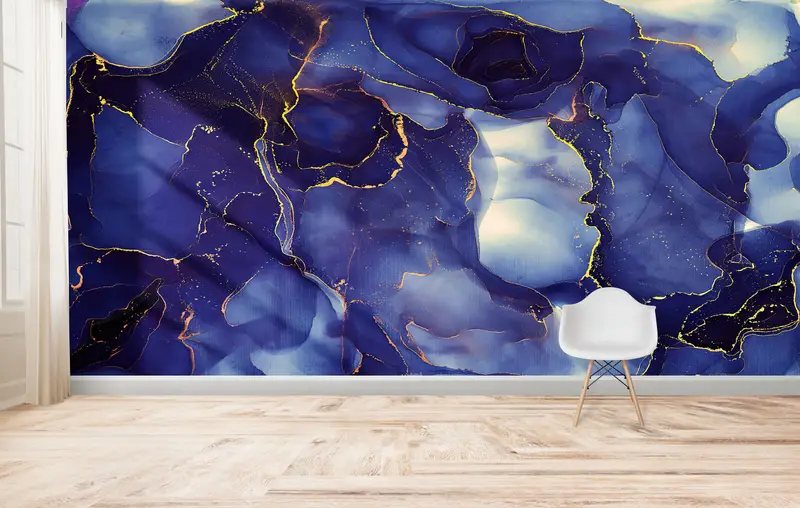 Zarif Baskılı Lüks Mermer Duvar Kağıdı: Pırıltılı Altın ve Mor Tonlar