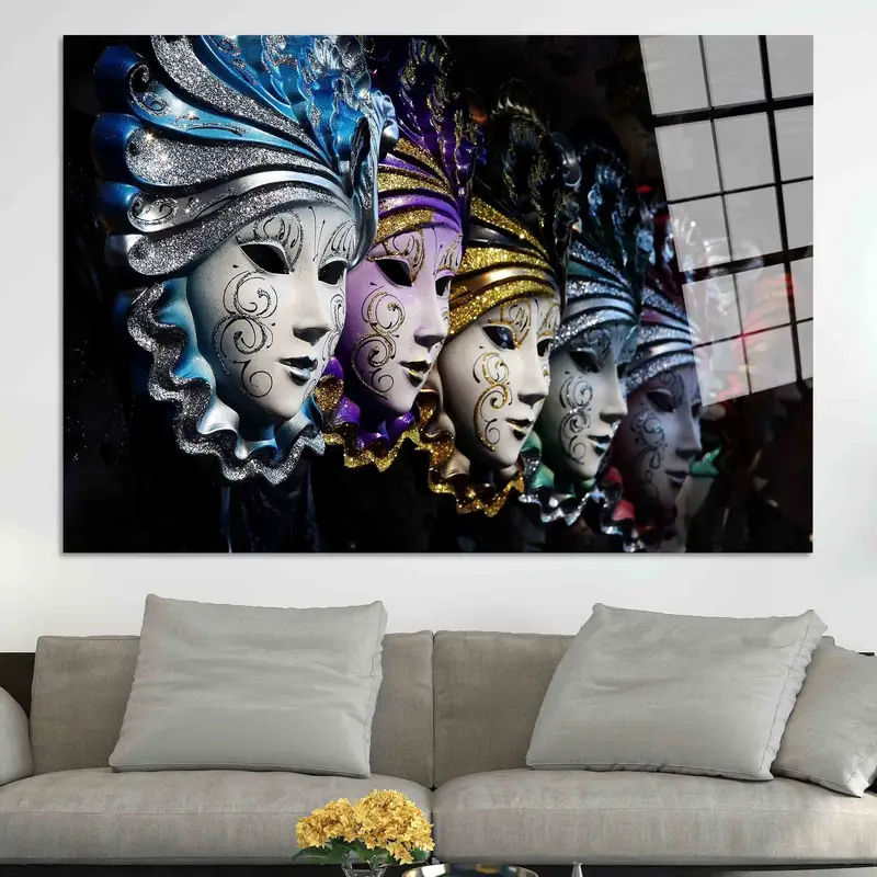 エレガントなヴェネツィア カーニバル キラキラ女性マスク プリント キャンバス