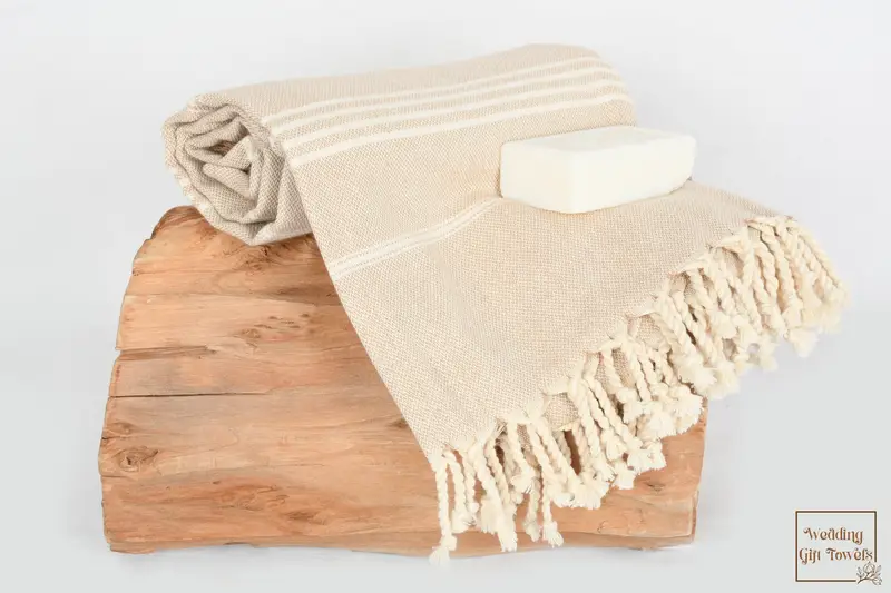 Striped Cotton Towel Beige, Personalized, 40x70 Inches