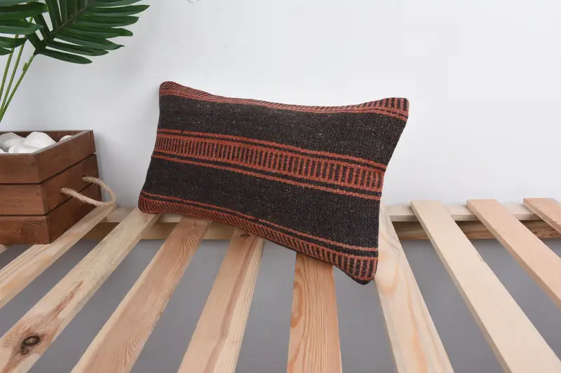 Antique Pillows, Cushion Case, Ikat Cushion Cover, Nautical Throw Pillow Sham, 8x16 Black Cushion, Handmade Kilim Cushion, Boho Pillow Sham Cover - 5