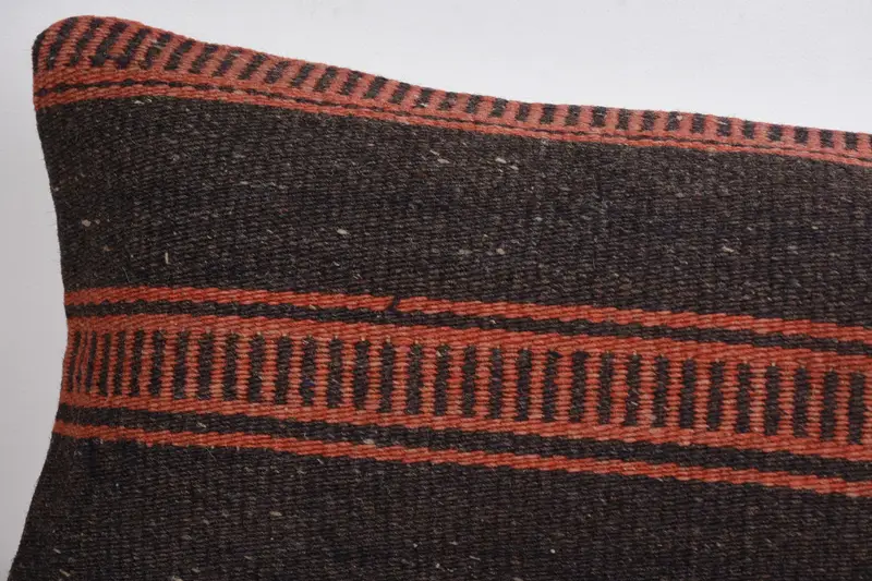 Antique Pillows, Cushion Case, Ikat Cushion Cover, Nautical Throw Pillow Sham, 8x16 Black Cushion, Handmade Kilim Cushion, Boho Pillow Sham Cover - 2