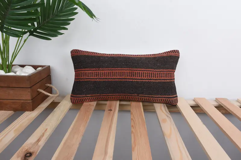 Antique Pillows, Cushion Case, Ikat Cushion Cover, Nautical Throw Pillow Sham, 8x16 Black Cushion, Handmade Kilim Cushion, Boho Pillow Sham Cover - 1