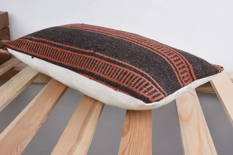 Antique Pillows, Cushion Case, Ikat Cushion Cover, Nautical Throw Pillow Sham, 8x16 Black Cushion, Handmade Kilim Cushion, Boho Pillow Sham Cover - 6