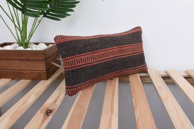 Antique Pillows, Cushion Case, Ikat Cushion Cover, Nautical Throw Pillow Sham, 8x16 Black Cushion, Handmade Kilim Cushion, Boho Pillow Sham Cover - 4