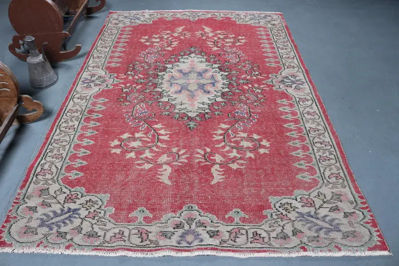 5.7x8.5 ft Halı, Büyük Türk Halısı, Kırmızı Oushak Güneybatı Halısı - 1