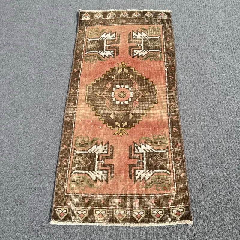 Brown Persian Rug, 12x32 ft with Orange Accents