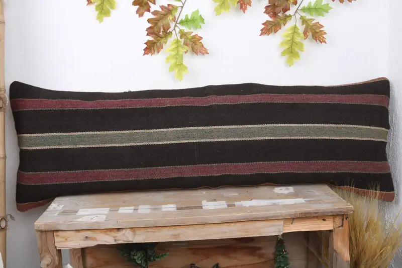 Kilim Pillow Cover, Turkish Kilim Pillow, Handmade Cushion Cover, Pillow Cover, Home Decor Pillow, Square Throw Cushion Cover, 16x48 Brown Cushion - 2