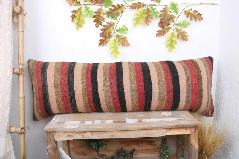 Muted Cushion Cover, 16x48 Red Pillow, Kilim Cushion Sham, Turkish Pillow, Boho Pillow Sham Cover, Decorative Throw Cushion Cover, Cushion Cover - 1