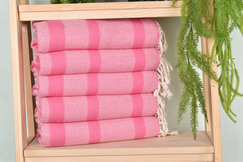 Chevron Towel Pink Organic Cotton, 38x67 Inches, Turkish Beach Towel