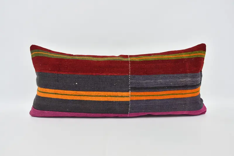 Throw Kilim Pillow, Kilim Pillow Cover, Vintage Kilim Throw Pillow, Pillow Case, Neutral Pillow Sham, 16x36 Red Cushion, Handwoven Cushion Cover - 1