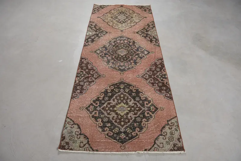 Turuncu Oryantal Halı, Mor Desenli 2,8x6,9 ft