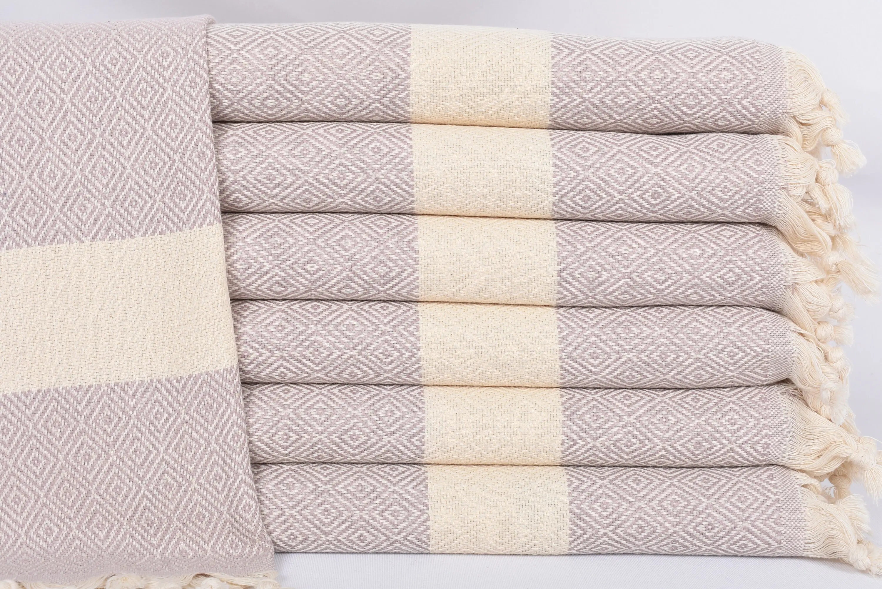 Monogrammed Hand Towel Organic Cotton Light Damson Diamond, 36x20 Inches - 1