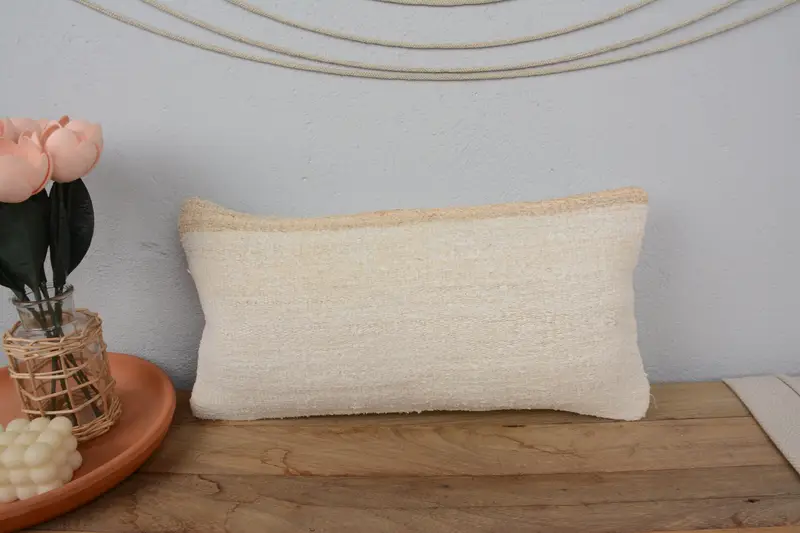 Turkish Kilim Pillow, Sustainable Pillow Case, 10x20 White Pillow Cover, Handmade Kilim Cushion, Interior Designer Pillow, Cushion - 2