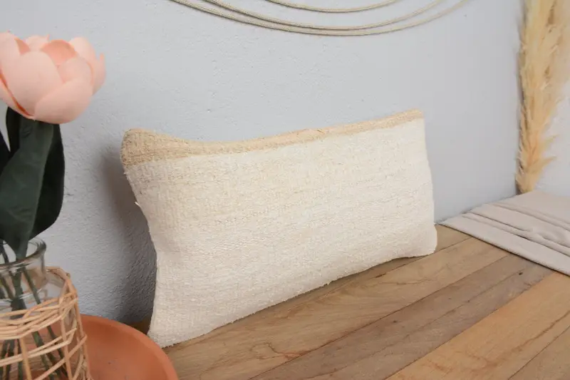 Turkish Kilim Pillow, Sustainable Pillow Case, 10x20 White Pillow Cover, Handmade Kilim Cushion, Interior Designer Pillow, Cushion - 1
